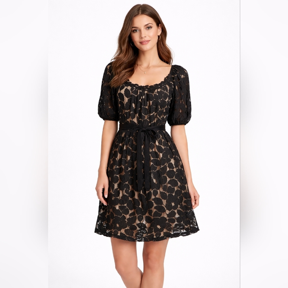 #1011 Karen kane black lace swing dress with ribbon belt sz.XL - Picture 1 of 11